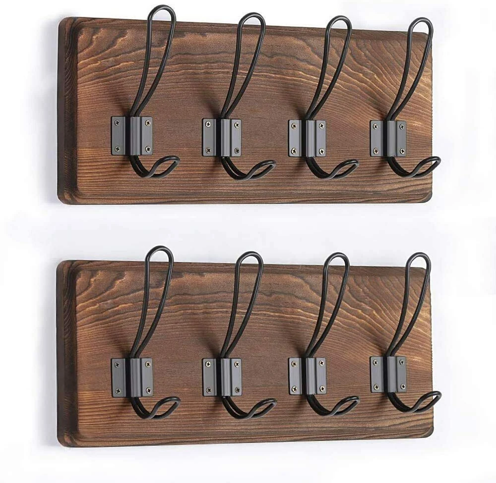 NEX™ Wall-Mounted 4-Hook Rustic Wood Coat Rack, 2ct.