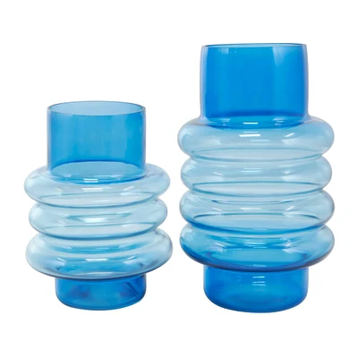 Blue Ombre Bubble Ribbed Glass Vase Set
