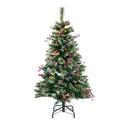 4.5ft. Pre-Lit Snow Tipped Pine & Berry Artificial Christmas Tree, Warm White LED Lights