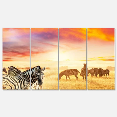 Designart - Cute Zebras Grazing in Grassland