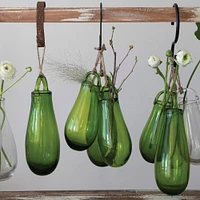 8" Green Hand Blown Glass Hanging Vase