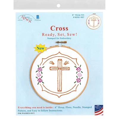 Jack Dempsey Stamped For Embroidery Cross 6" Hoop Kit