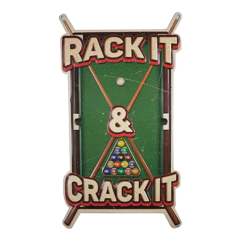 Rack it Crack it Pool Table Sticks Embossed Metal Sign