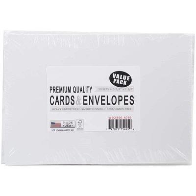 Leader Paper Products White A7 Greeting Cards With Envelopes, 50ct.