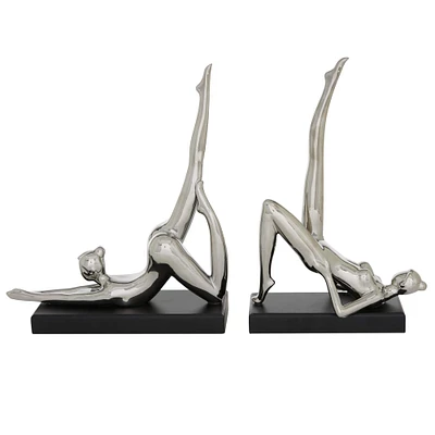 Set of 2 Silver Porcelain Contemporary Yoga Sculpture, 12.75, 13"