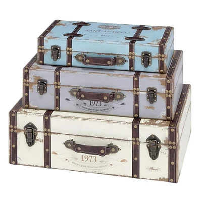 Set of 3" Multi Colored Wood Farmhouse Trunk, 23", 21", 18"