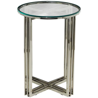 Silver Stainless Steel Accent Table with Clear Glass Top 18" x 18" x 25"