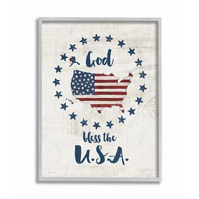 Stupell Industries God Bless the U.S.A. Stars & Stripes Sign Wall Art in Gray Frame