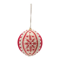 4ct. 4" Embroidered Wool Ball Ornaments