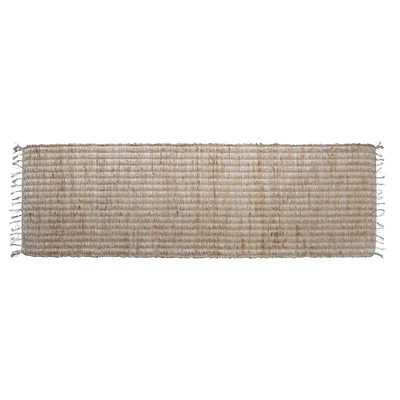 Natural Boho Woven Jute & Cotton Floor Runner Rug with Fringe, 96" x 30"