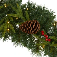 9ft. Pre-Lit Clear LED Mixed Pine, Berry & Pinecone Artificial Christmas Garland