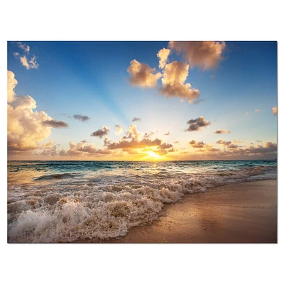 Designart - Sunrise on Beach of Caribbean Sea - Large Seashore Canvas Art Print
