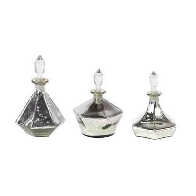 Silver Glass Decorative Hexagonal Jar Set