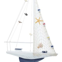 Set of 2 White Wood Coastal Sail Boat Sculpture, 22" x 13"