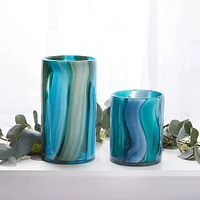 6.5" Small Blue Cylinder Glass Vase