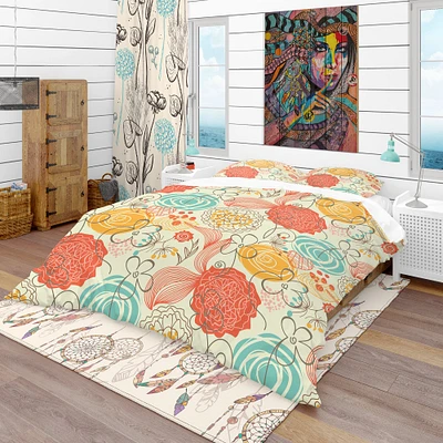 Designart 'Retro Floral Pattern' Bohemian & Eclectic Bedding Set