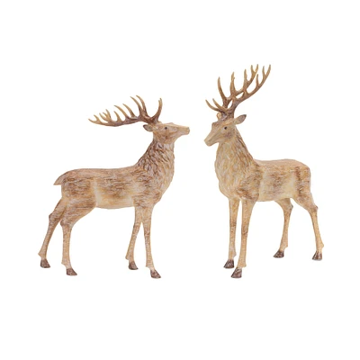 Weathered Faux Wood Deer Figurine Set, 13.5" & 14.75"