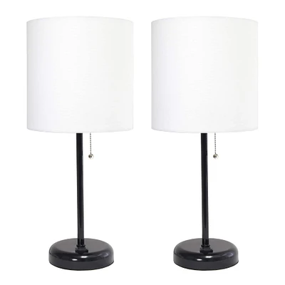 LimeLights White Shade Lamp with Charging Outlet