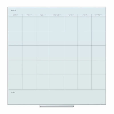 U Brands White 36" x 36" Frosted Floating Non-Magnetic Glass Dry-Erase Monthly Calendar Board