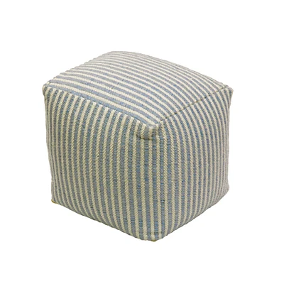 16" Hand Woven Striped Pouf Ottoman