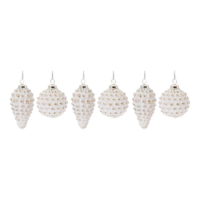 Whitewashed Gold Glass Drop & Ball Ornament Set