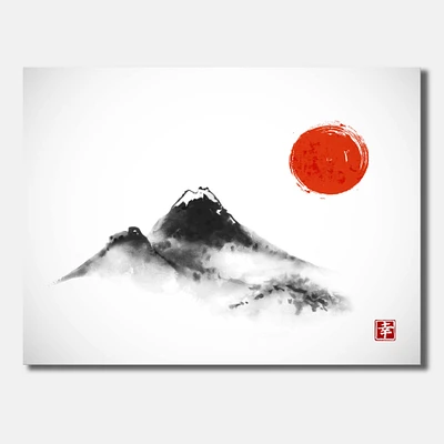 Designart - Japanese Red Moon In Traditional Sumi-e Painting III