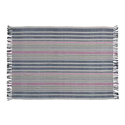 Multicolor Stripes & Fringe Throw Blanket