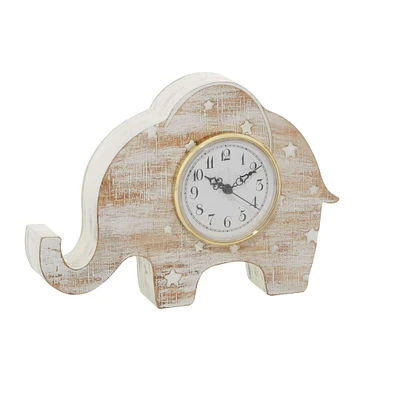 12" Whitewashed Wood Elephant Clock