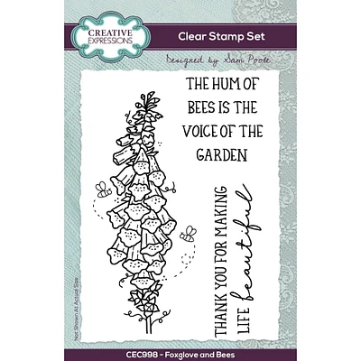 Creative Expressions by Sam Poole Foxglove & Bees Clear Stamp Set