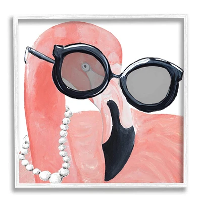 Stupell Industries Glam Fashion Pink Flamingo Sunglasses Pearls Bird Framed Wall Art