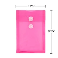 JAM Paper 6.25" x 9.25" Assorted Button & String Tie Closure Plastic Envelopes, 6ct.