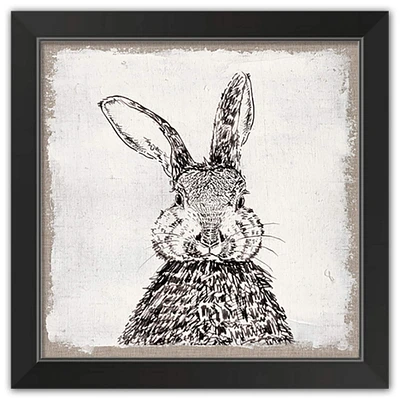 Ink Drawing Bunny Burlap 16" x 16" Black Framed Print Under Plexiglass