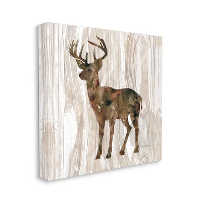 Stupell Industries Wilderness Buck Watercolor Silhouette Rustic Grain Pattern Canvas Wall Art