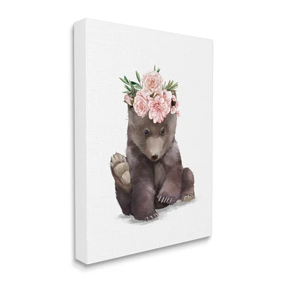 Stupell Industries Adorable Brown Bear in Floral Crown Canvas Wall Art