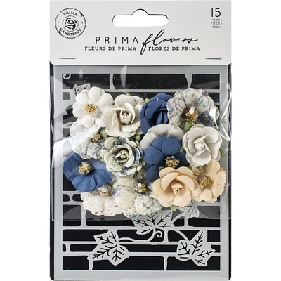 Prima® Georgia Blues Mulberry Paper Flowers with Stencil