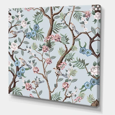 Designart - Chinoiserie With Birds and Peonies X - Traditional Canvas Wall Art Print