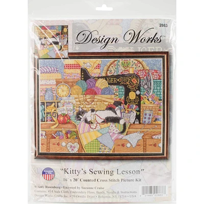 Design Works™ Kitty Sewing Lesson Counted Cross Stitch Kit