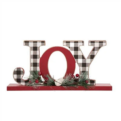 Glitzhome® 11.5" Christmas Wooden Plaid JOY Tabletop Décor