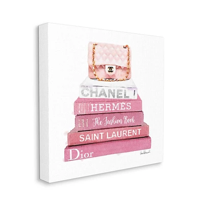 Stupell Industries Pink Book Stack Fashion Handbag Canvas Wall Art