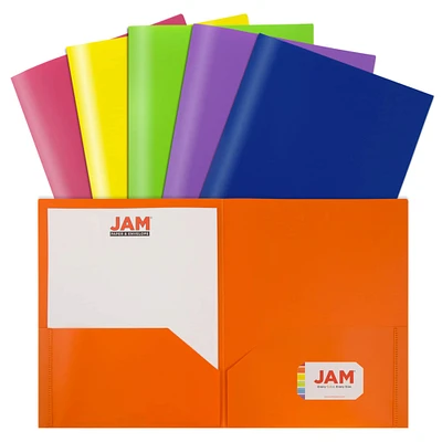 JAM Paper 9.5" x 11.5" Assorted Plastic 2 Pocket POP Folders, 6ct.