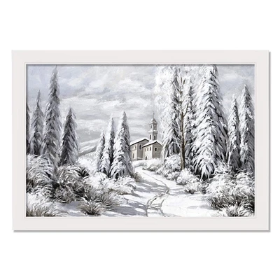 Snowy Forest White Framed Canvas Wall Art