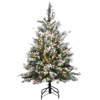 4.5ft. Pre-Lit Snowy Bedford Pine Artificial Christmas Tree, Clear Lights