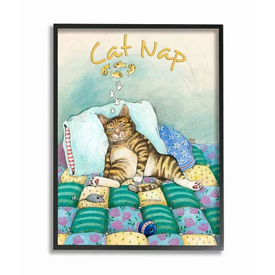 Stupell Industries Cat Nap Funny Cat Cartoon Pet Design Framed Wall Art