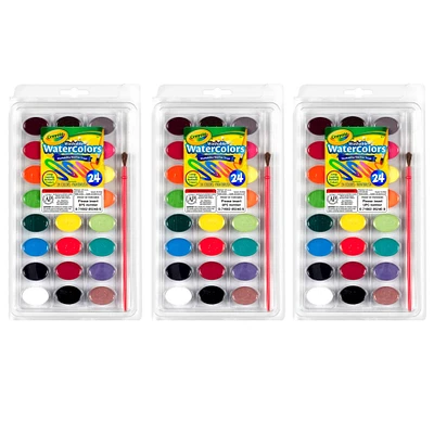 6 Packs: 3 ct. (18 total) Crayola® Washable 24 Color Watercolor Pans with Plastic Handled Brush