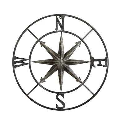 30" Distressed Metal Compass Wall Décor