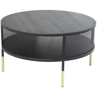 32" Black Metal Open Grid Frame Coffee Table