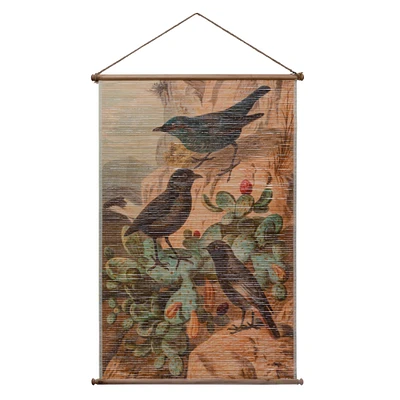 Vintage Reproduction Birds Bamboo Wall Scroll