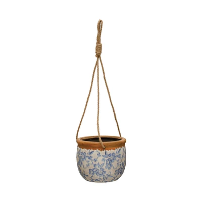 6" Multicolor Terracotta Hanging Planter with Jute Rope