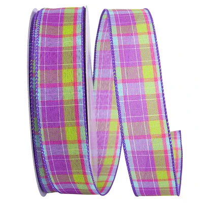 Reliant 1.5" x 50yd. Wired Bright Purple Plaid Ribbon