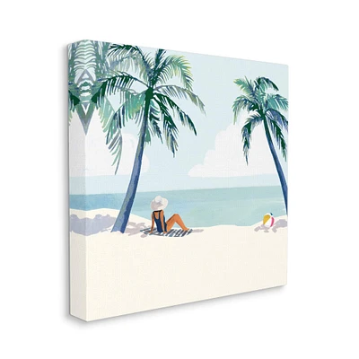 Stupell Industries Woman Lounging under Palm Tree Coastal Landscape Canvas Wall Art